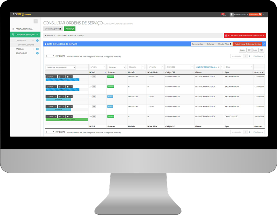 Interface do CIS ERP e-Service